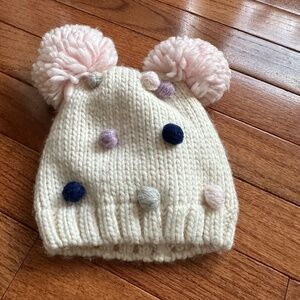 Love2Design Girl's Cream Embellished Pom Pom Hat